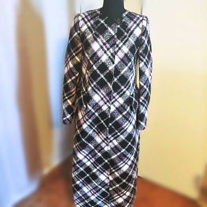 Kate Spade Checkered Black and Purple Trench Coat